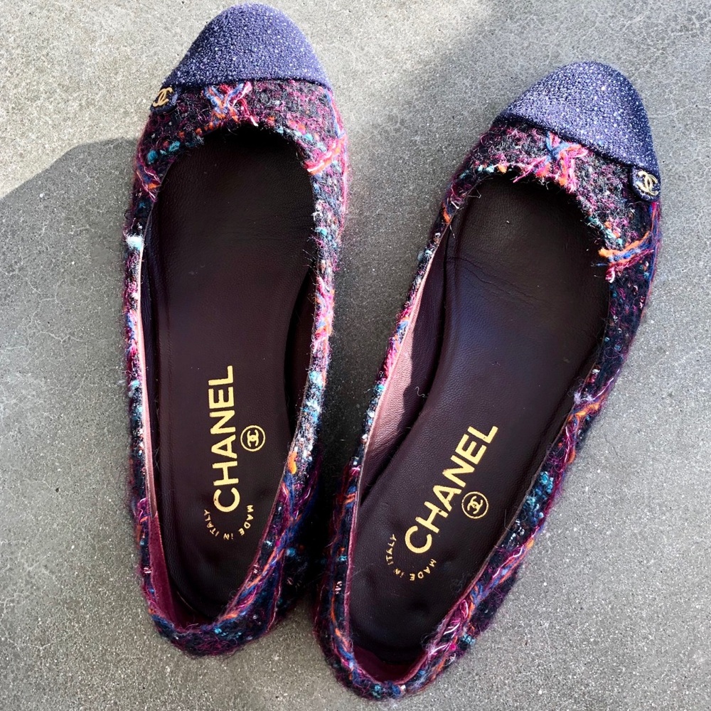Chanel Wool Cap Toe CC FLats